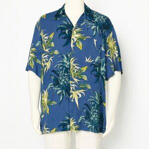 Caribbean Blues Hawaiian Aloha Floral Shirt XXL Rayon Button Front